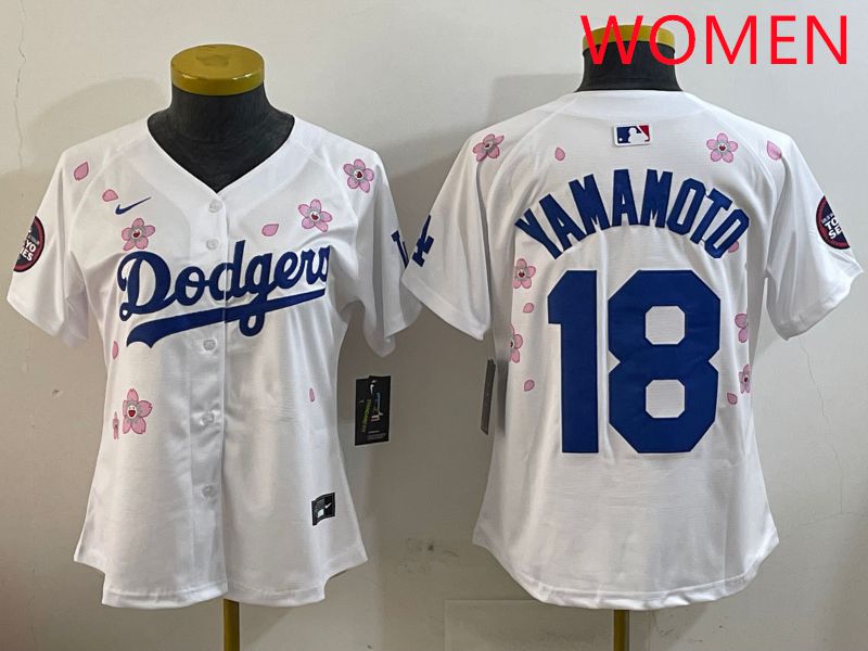 Women Los Angeles Dodgers #18 Yamamoto White Sakura Edition 2025 Nike MLB Jersey style 1